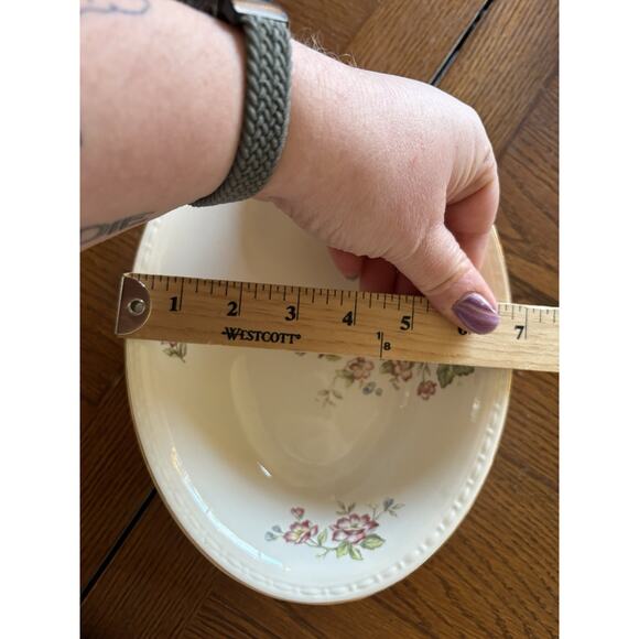 Homer Laughlin Eggshell Georgian Vtg Oval Serving Bowl Pink Floral Garden Gold - Picture 4 of 6